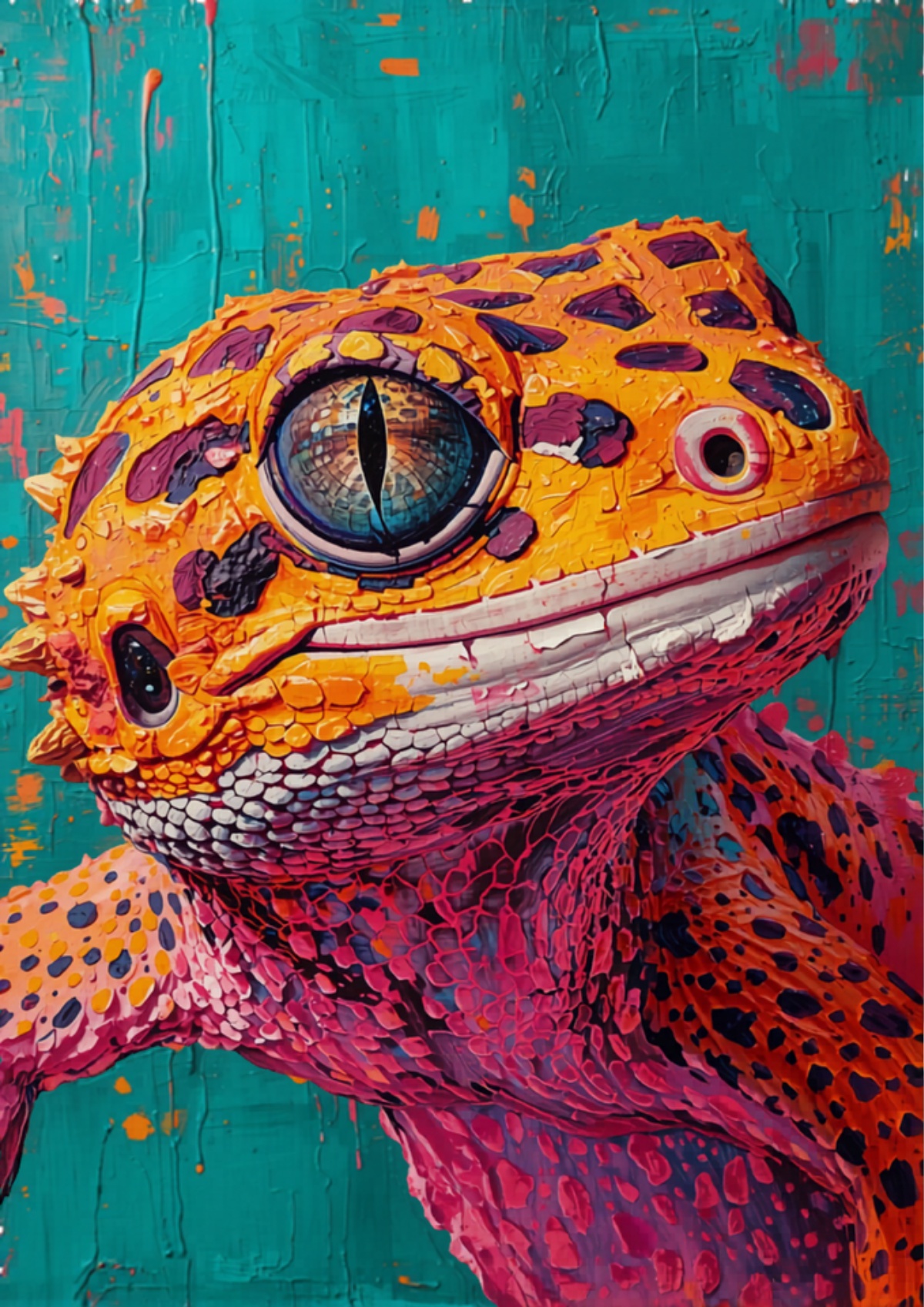 Spike the Gecko - Pop Art Oil Portrait