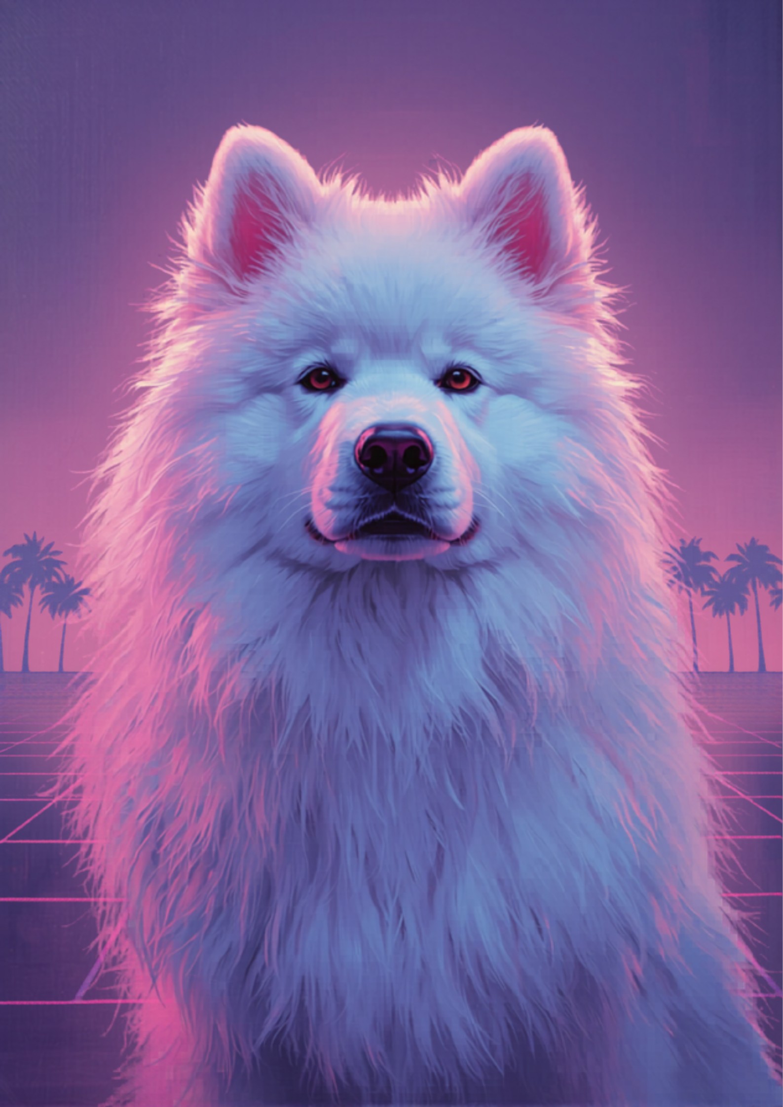 Yuki the Samoyed - Vaporwave Oil Portrait