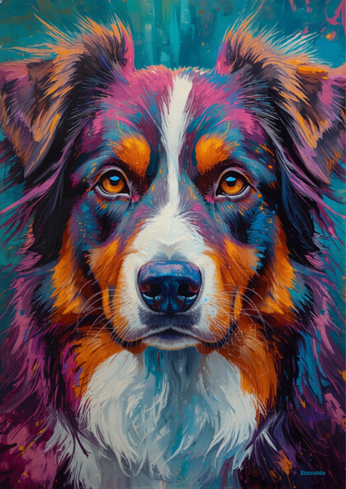 Ziggy the Australian Shepherd - Psychedelic Oil Portrait